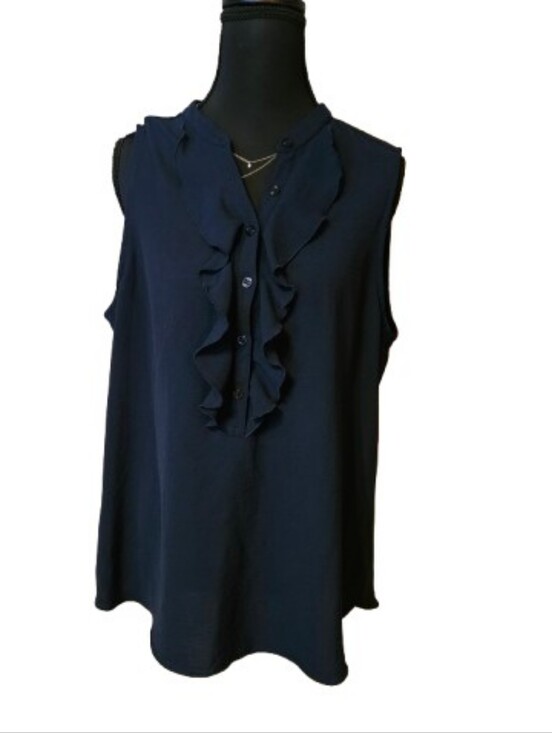supply & demand Tops - Supply & Demand Women's Large Sleeveless Ruffle Front Top - Navy